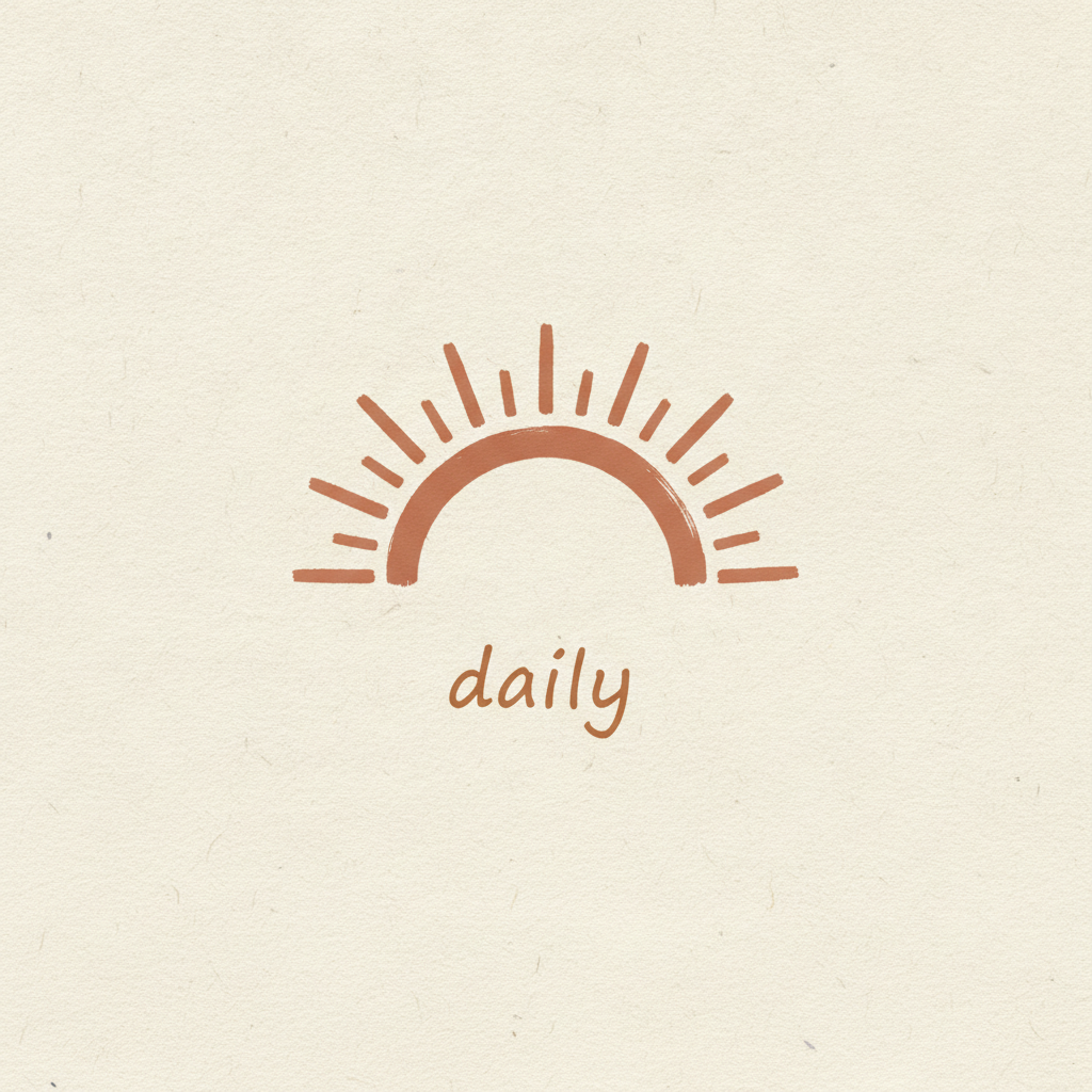 Boho aesthetic Instagram highlight cover example — textured cream paper with a hand drawn terracotta sun arch centred above the lowercase handwritten word daily in the same terracotta ink