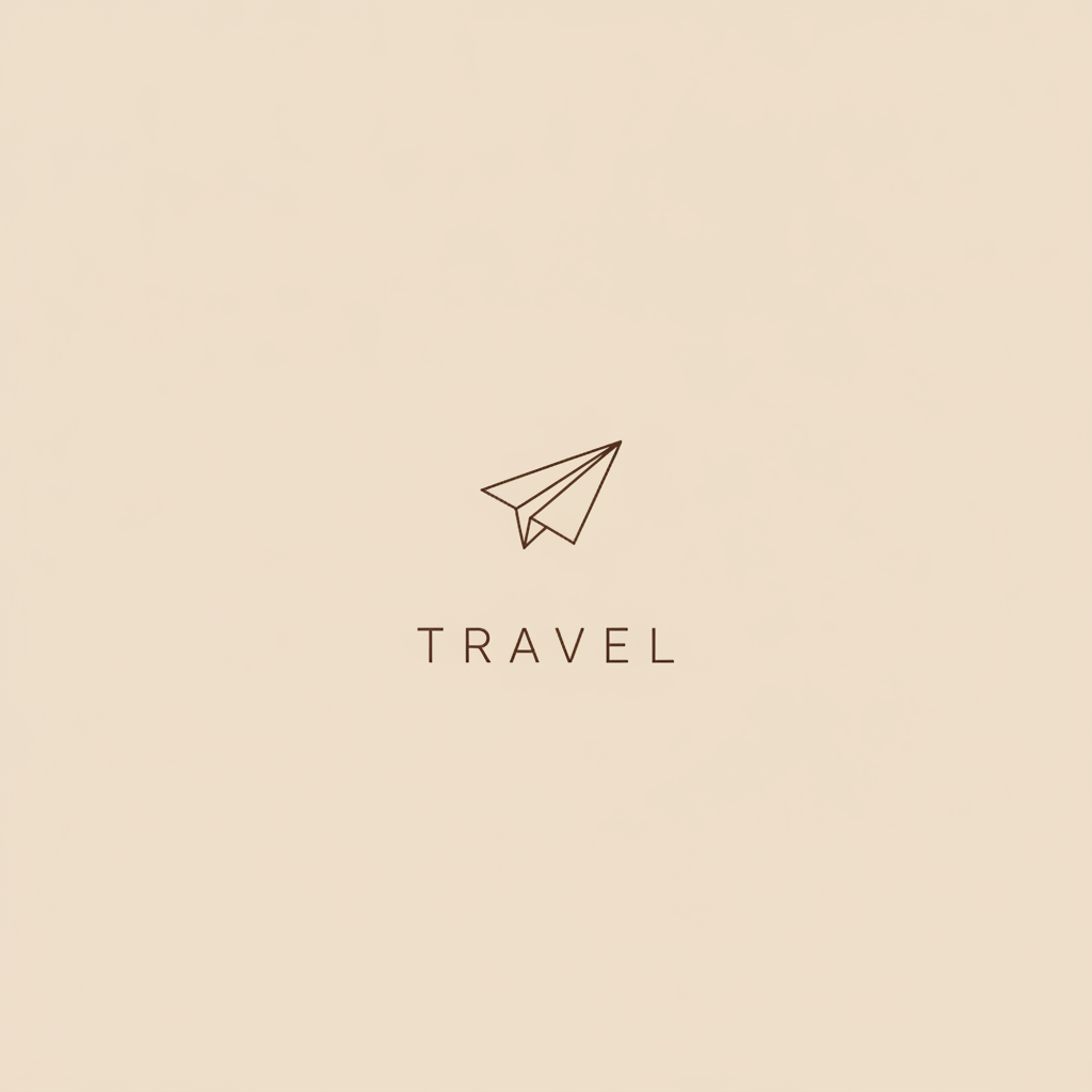 AI Instagram highlight cover generator example — a flat beige square with a thin dark brown line drawing of a paper aeroplane centred with wide margins, above the word TRAVEL in small widely spaced capitals