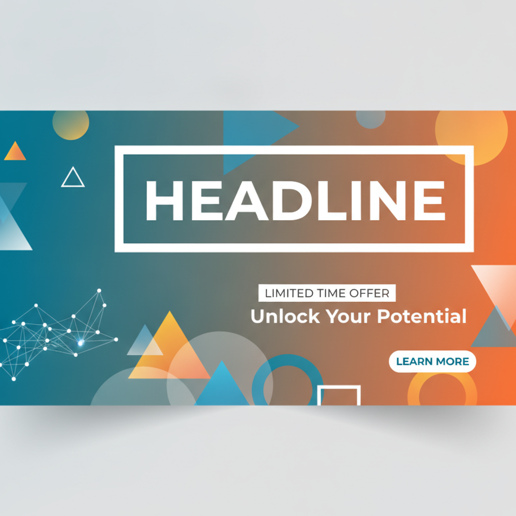 AI keyboard-driven image generator output — a vibrant marketing banner design with bold headline space and a teal-orange gradient
