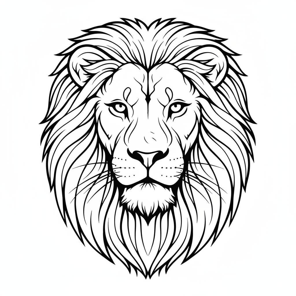 AI line art generator result — a bold minimalist line drawing of a lion head with clean black contour lines on white