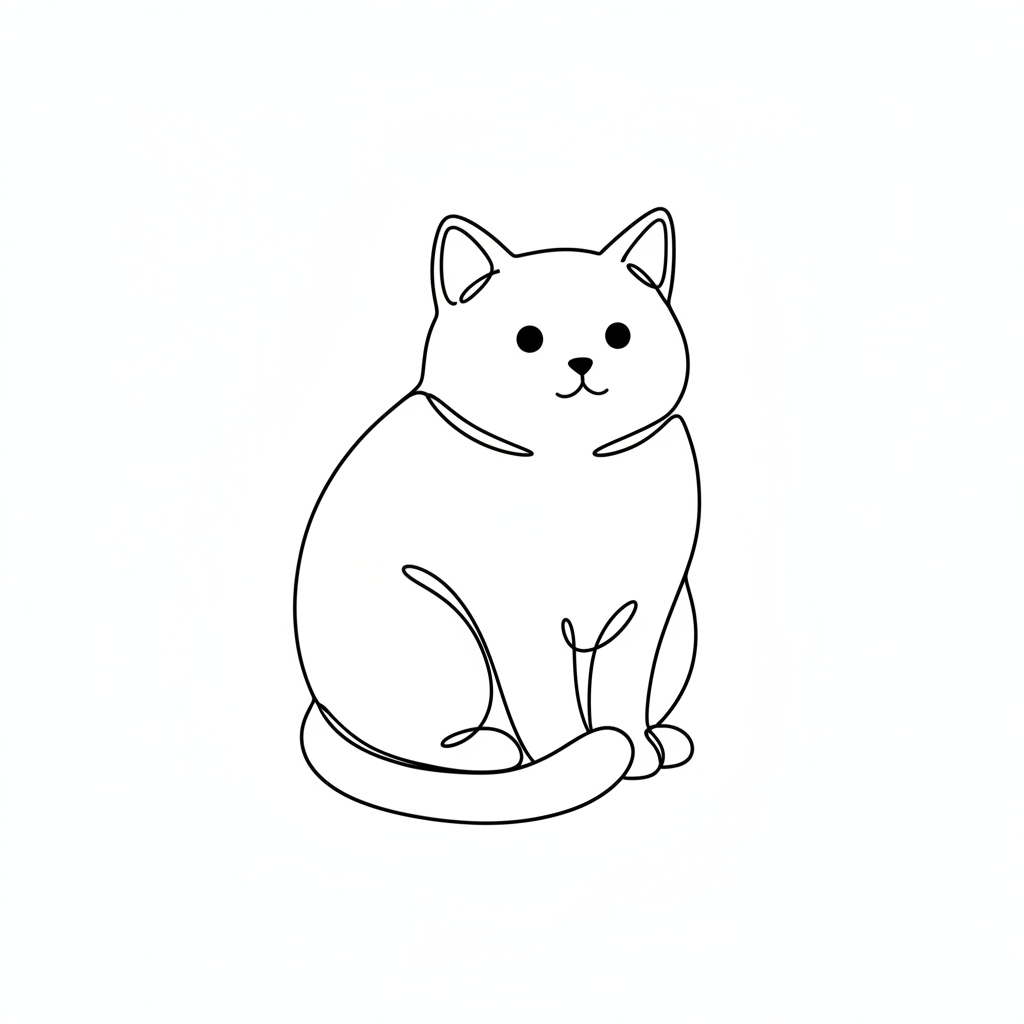 AI line art generator result — simple line drawing of a sitting cat on white