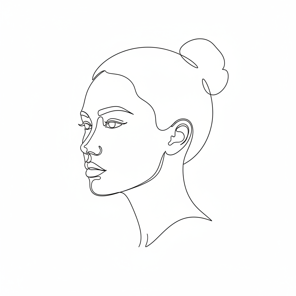 AI line art generator result — minimalist single-line drawing of a woman's face on white
