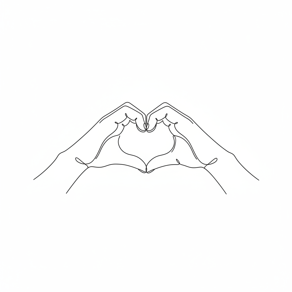 AI line art generator result — continuous line drawing of two hands forming a heart