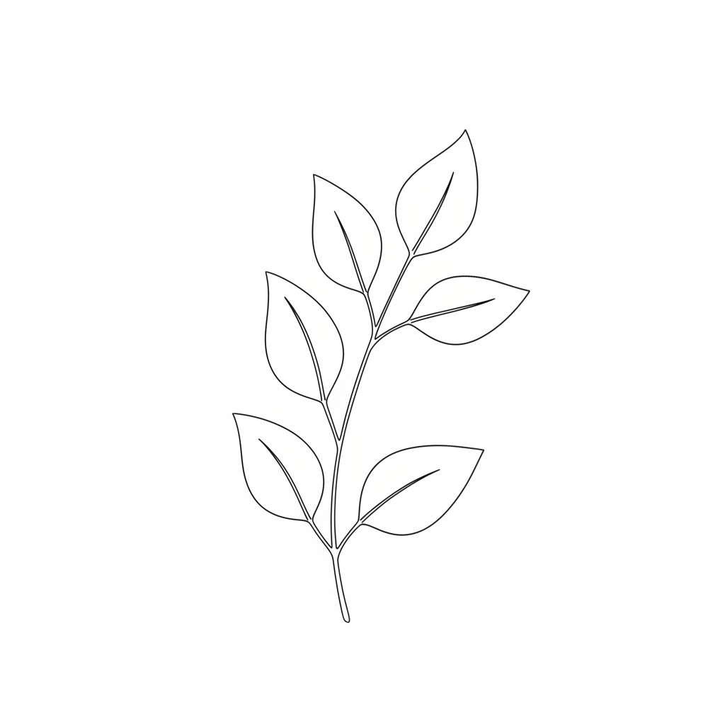 AI line art generator result — fine line art of a eucalyptus branch with leaves