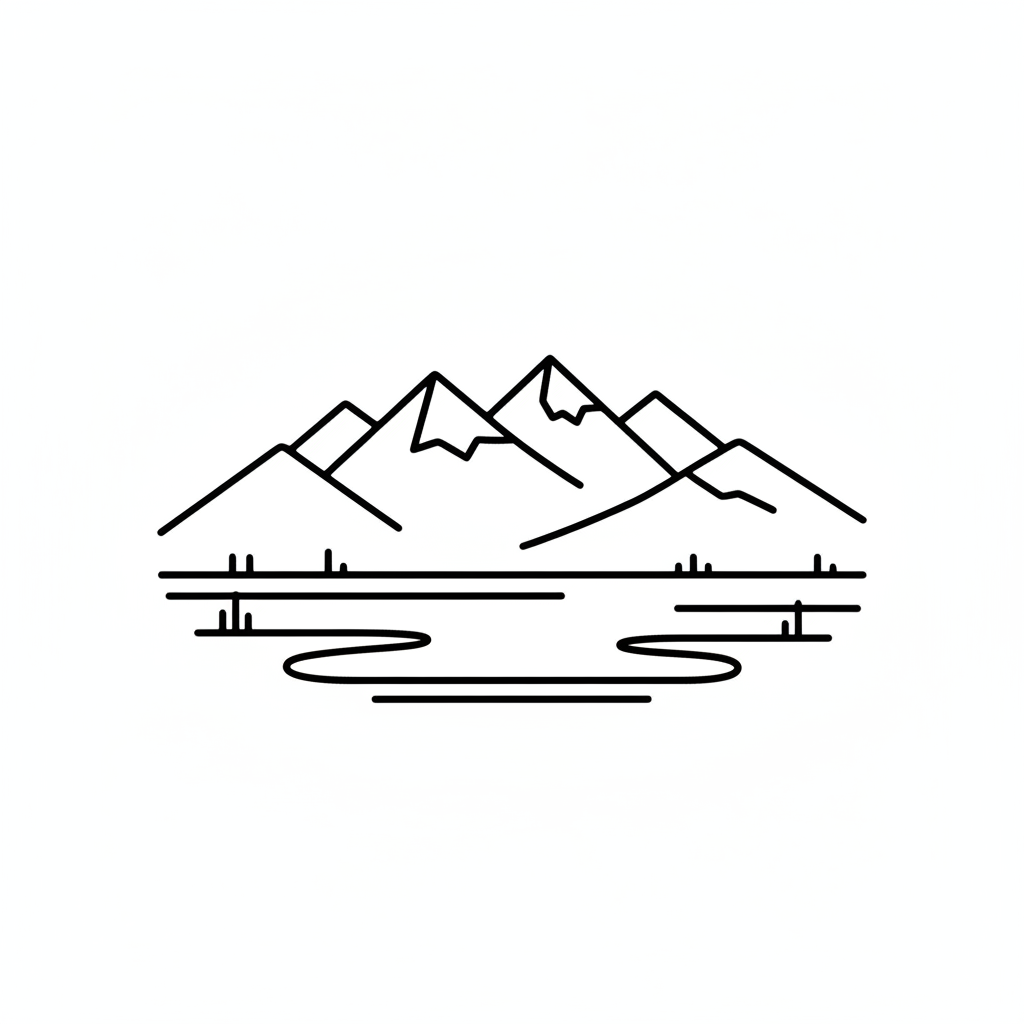 AI line art generator result — clean outline drawing of a mountain landscape