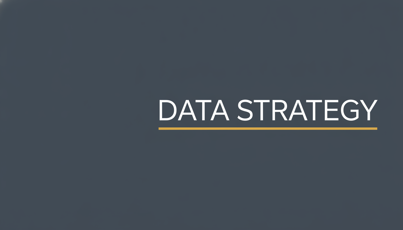 LinkedIn banner maker example with a headline — a wide flat charcoal slate banner with the words DATA STRATEGY in large white sans serif capitals in the right two thirds above a thin amber rule, set so close to the right edge that a mobile crop would clip it