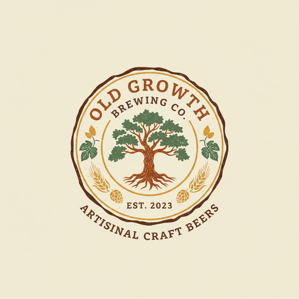 AI logo design tool output for a craft brand — vintage retro hand-drawn circular badge logo with classic serif typography, warm earthy color palette, weathered texture, brewery and artisan aesthetic
