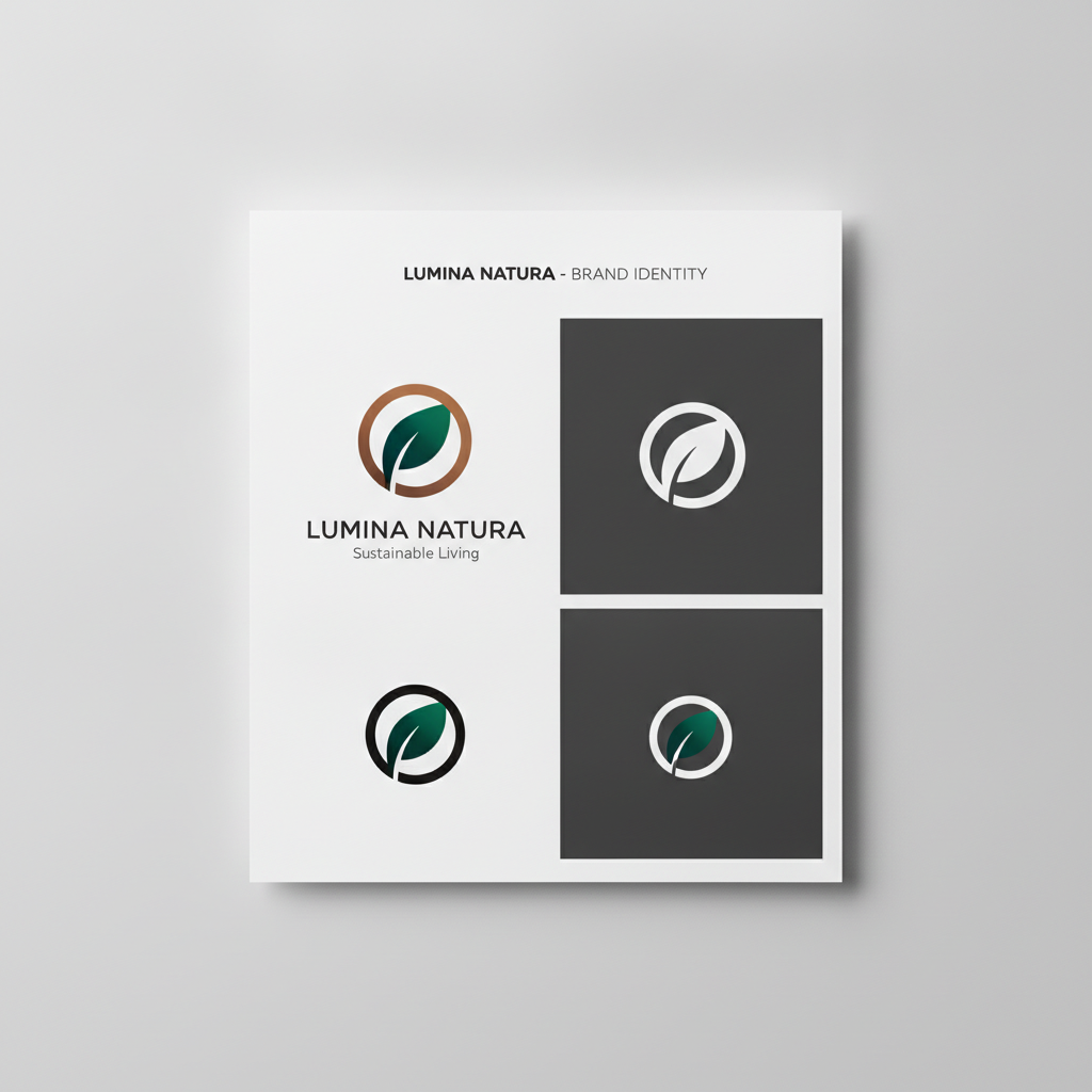 AI logo generator result — a brand sheet showing one logo mark in colour, black, reversed and icon variations