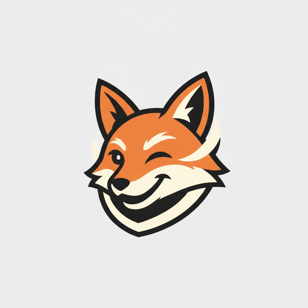 AI logo generator result — a flat vector fox mascot logo for a sports or gaming brand