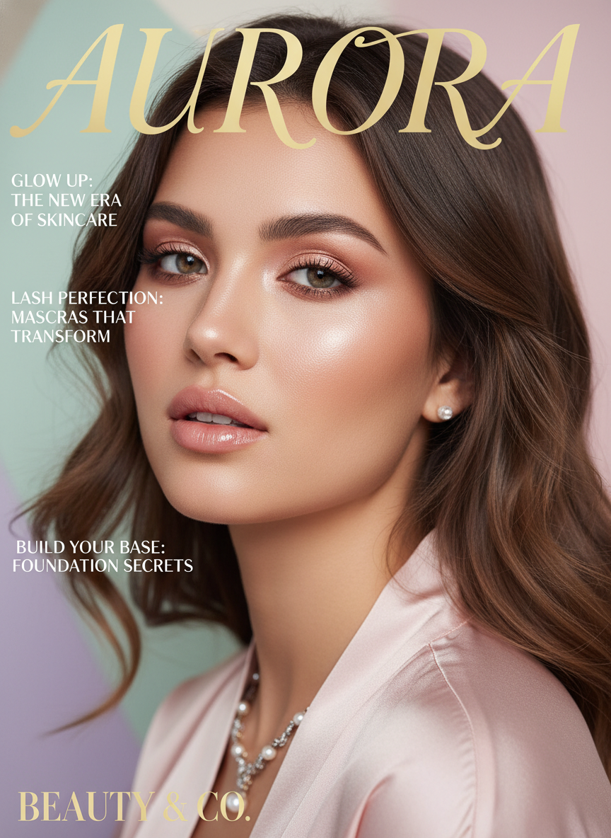 AI magazine cover generator result — beauty magazine cover with a glamorous close-up and stylish masthead