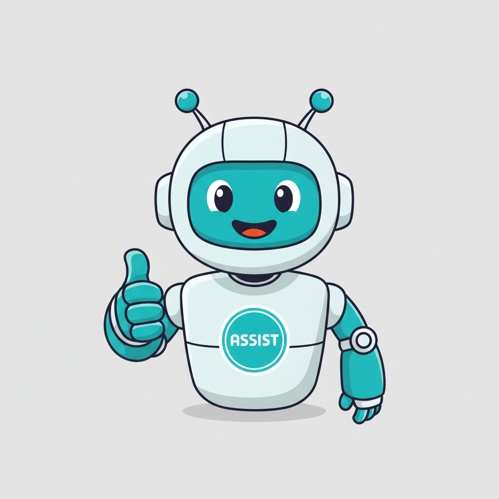 AI mascot generator result — a friendly cartoon robot brand mascot