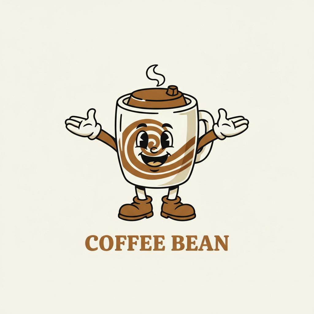 AI mascot generator result — a playful cartoon coffee cup food brand mascot