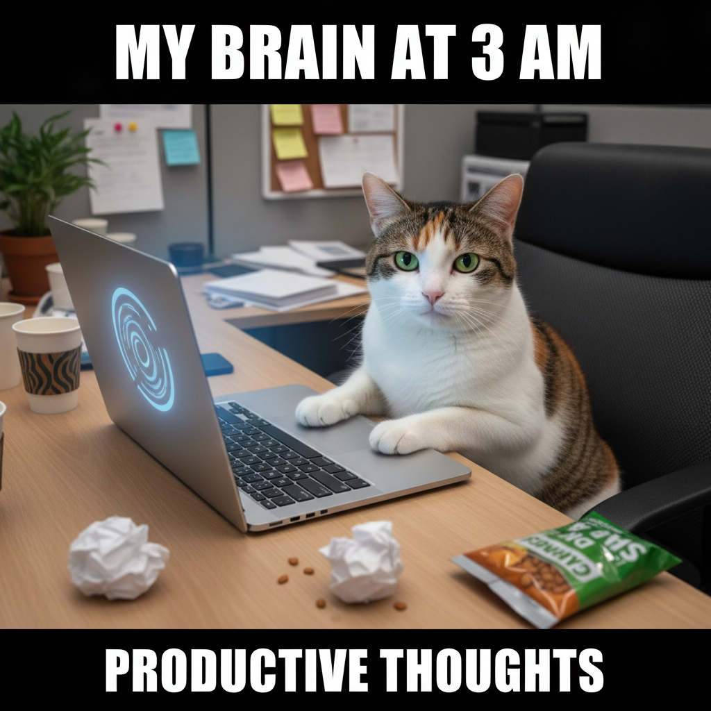 AI meme generator result — a captioned cat meme in the classic Impact top-and-bottom text layout