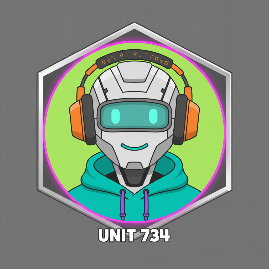 AI NFT art generator result — a friendly robot NFT profile picture with glowing visor and layered traits