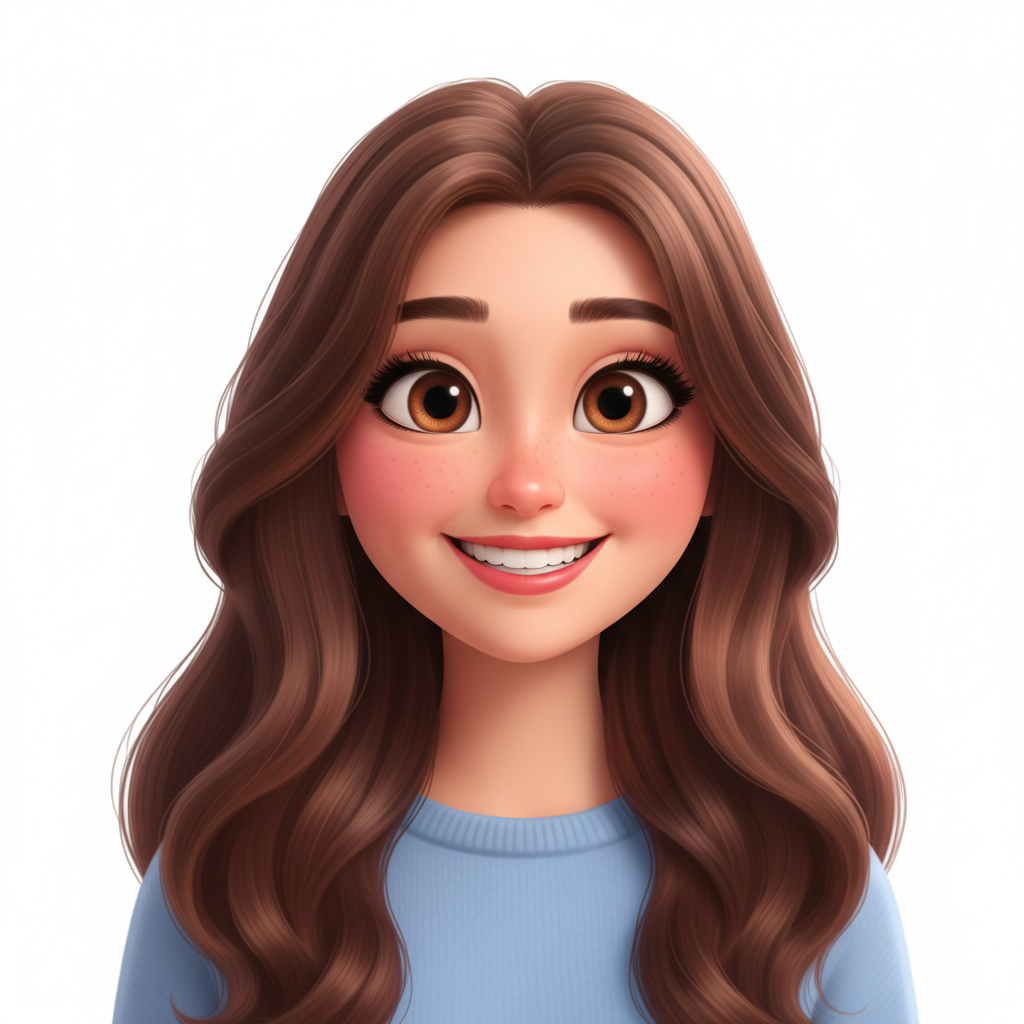 AI photo cartoonizer output — Disney Pixar 3D style cartoon portrait of a young woman with expressive eyes