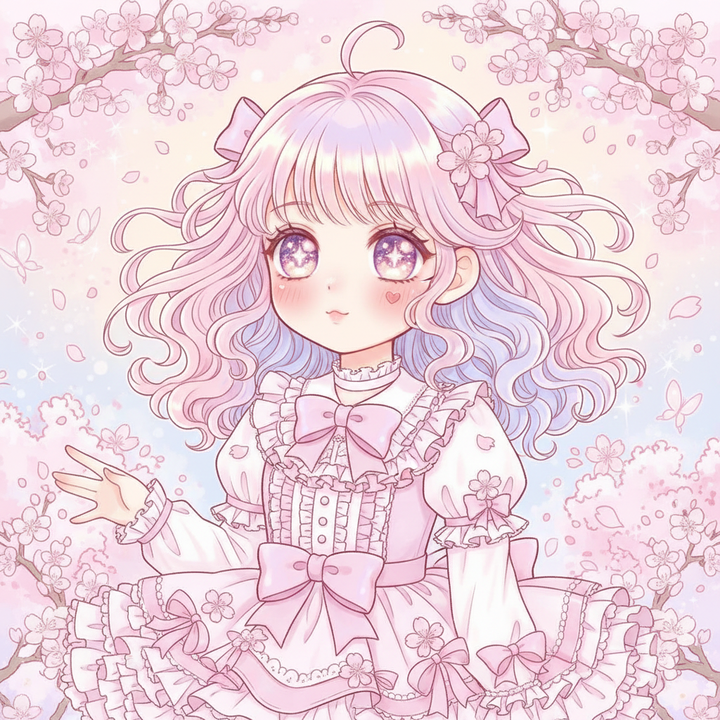AI photo cartoonizer — anime kawaii cartoon transformation with cherry blossom background