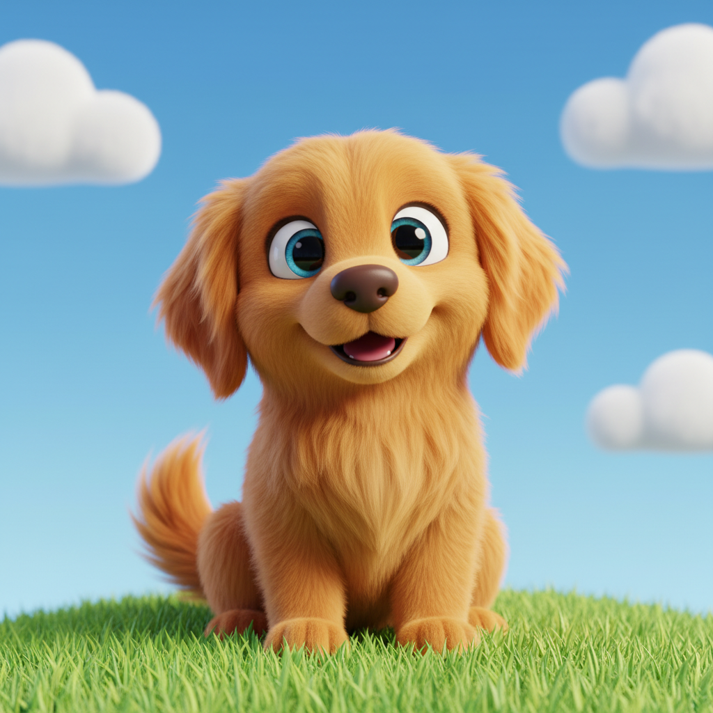 AI photo cartoonizer — Pixar 3D animation style cartoon of a golden retriever dog