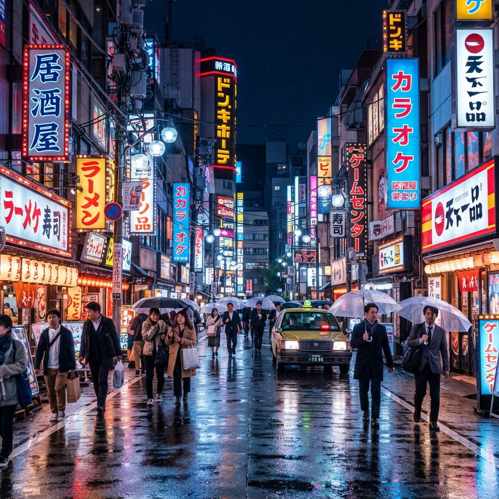 AI photo enhancement tool result — a night city street corrected from dark and grainy to bright clear detail