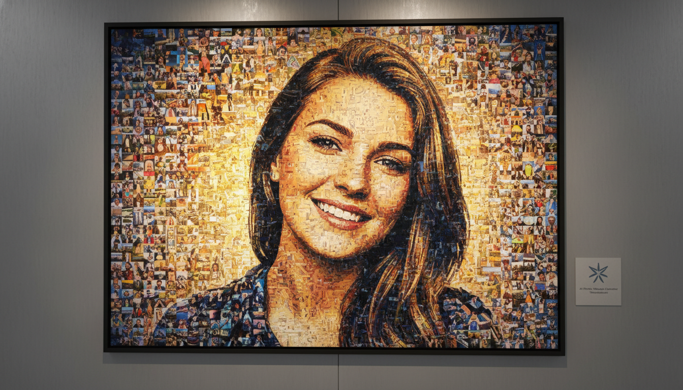 AI photo mosaic creator butterfly mosaic composed of thousands of tiny landscape photographs, vibrant rainbow color palette, intricate tile detail with seamless transitions, museum-quality artistic composition, polished AI mosaic generator 4K finish ready for gallery wall print