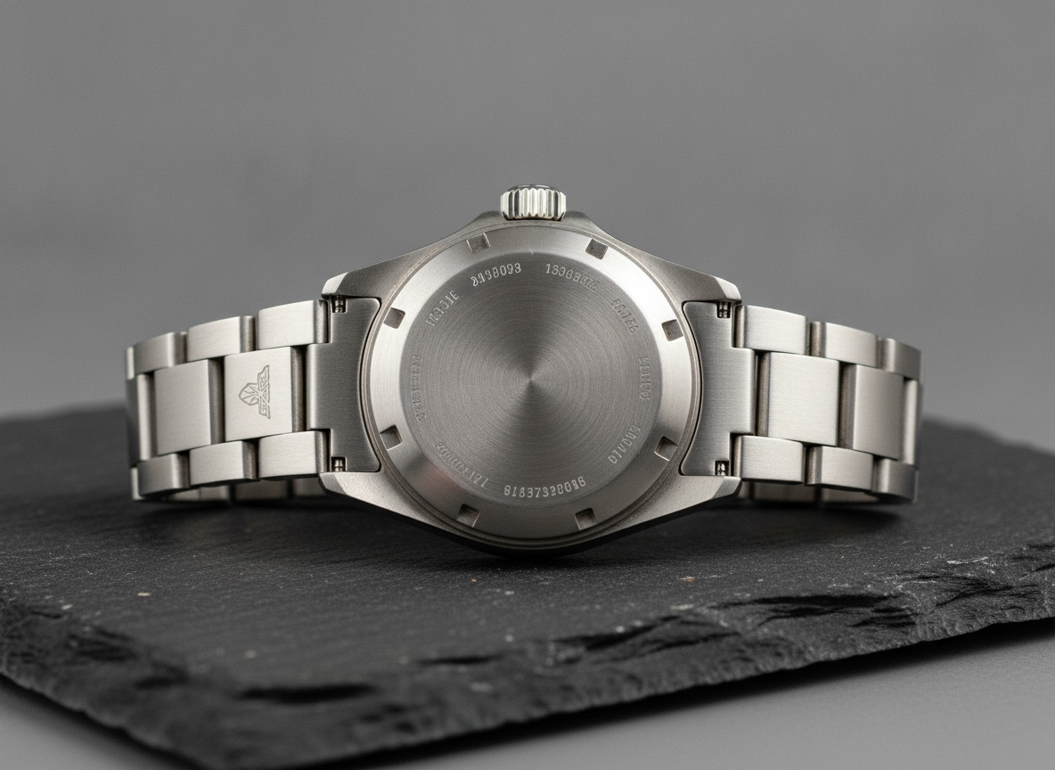 AI image sharpener example — a wristwatch product photo with every engraved marking and brushed metal grain resolved