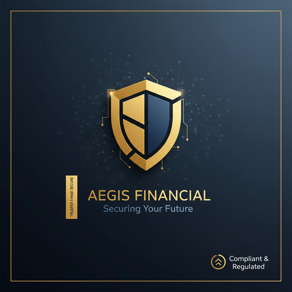 AI policy-driven image tools output — a brand-governed financial services advertisement with a secure shield motif