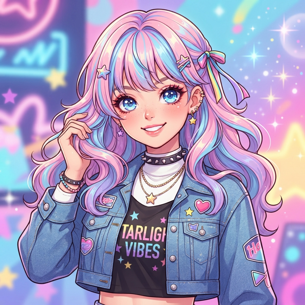 AI portrait image generator result — an anime-style portrait of a stylish character with vivid colors and expressive eyes