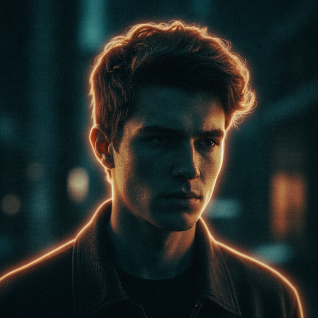 AI portrait photo enhancer result — a cinematic portrait with teal and orange grading and dramatic rim light