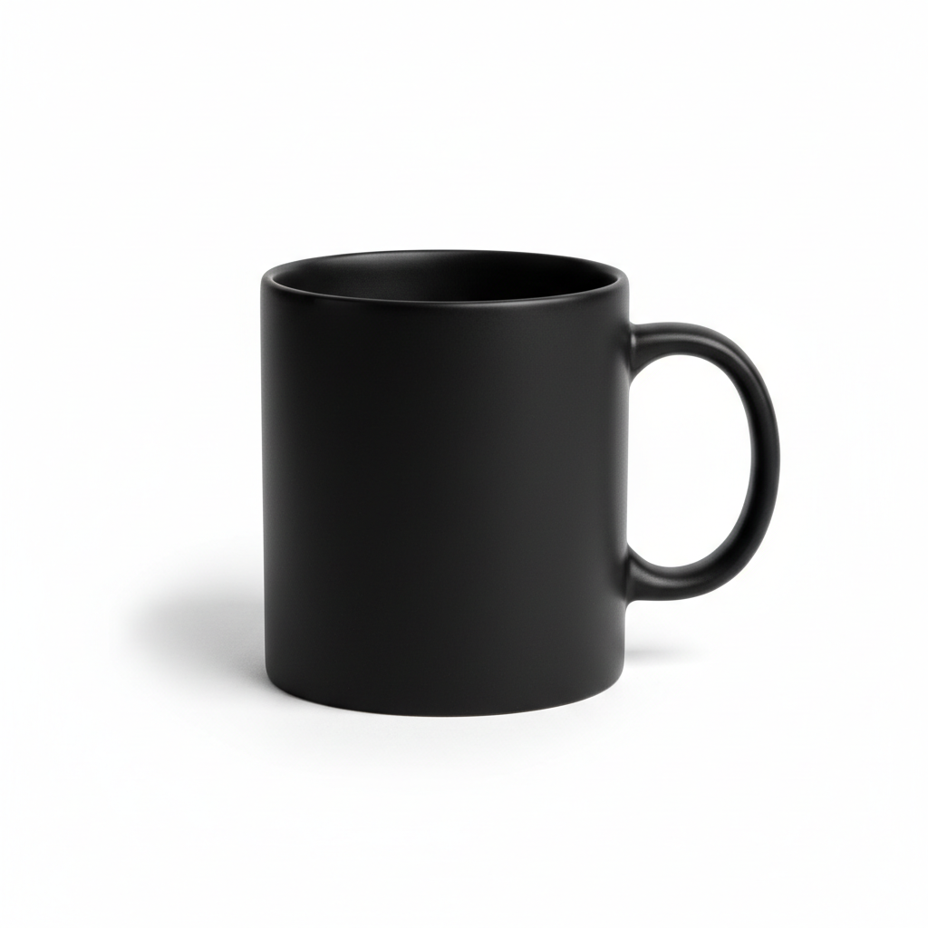 Studio product photograph of a ceramic mug on a pure white background with soft lighting, produced without a light tent or a retouching pass
