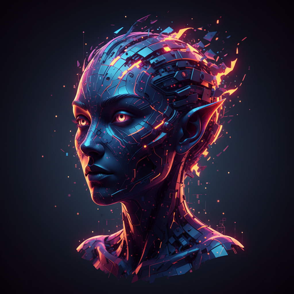 AI profile picture creator result — a creative artistic avatar with dramatic cinematic lighting and a dark moody background