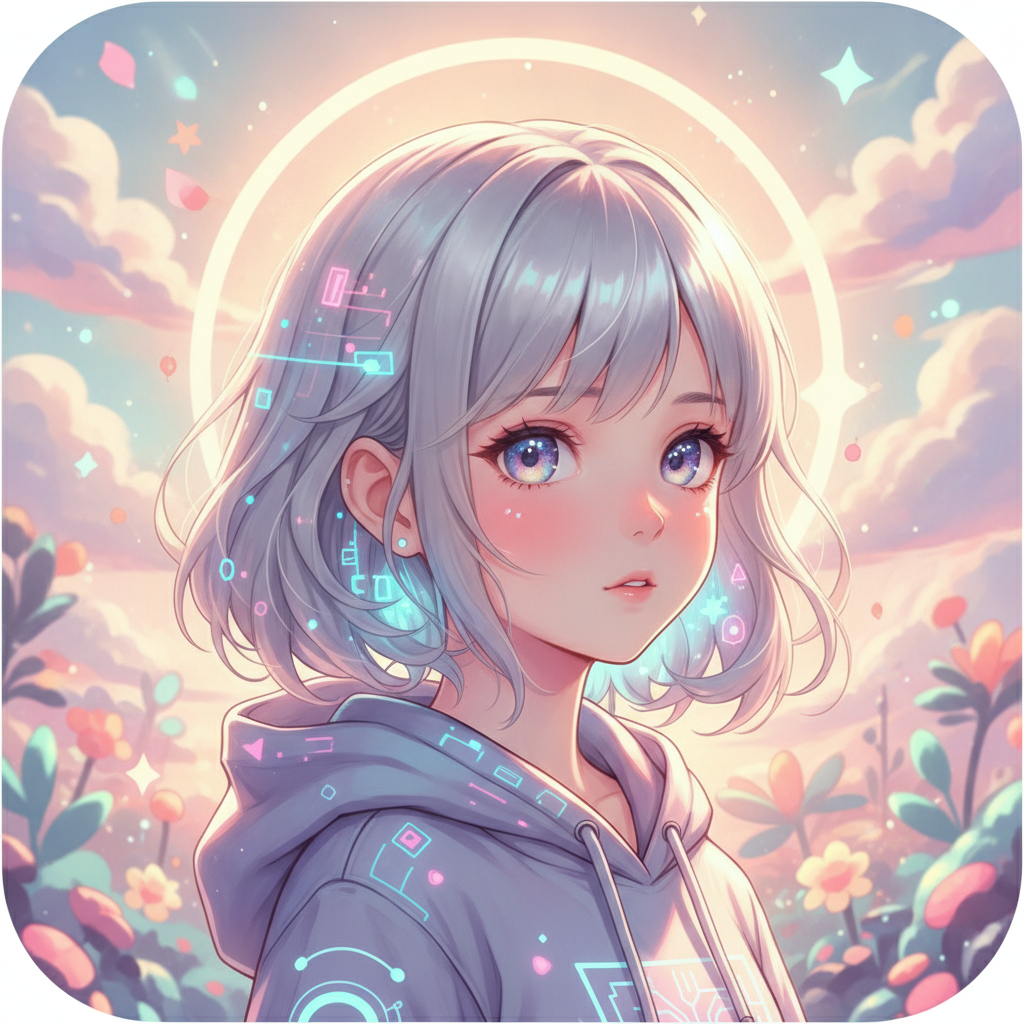 AI profile picture creator result — an aesthetic anime-style avatar with soft pastel colors, expressive eyes and dreamy lighting