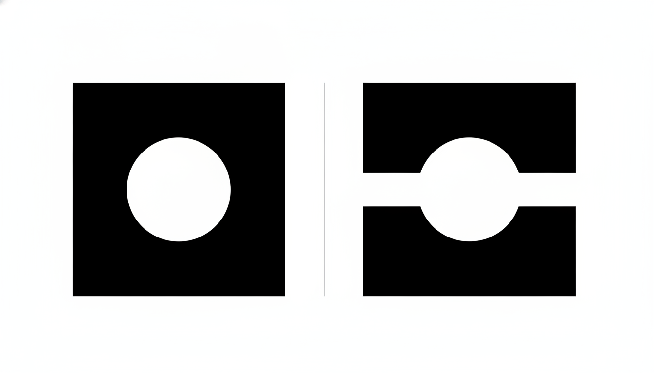 Diagram of a stencil bridge — on the left a white circle sits completely enclosed by black and would drop out, on the right two thick white bars connect the same circle to the white area outside