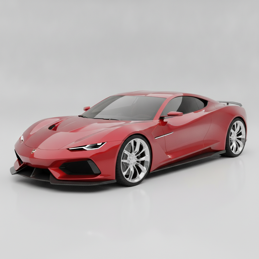 Automotive concept sketch converted into a photorealistic red sports car product render