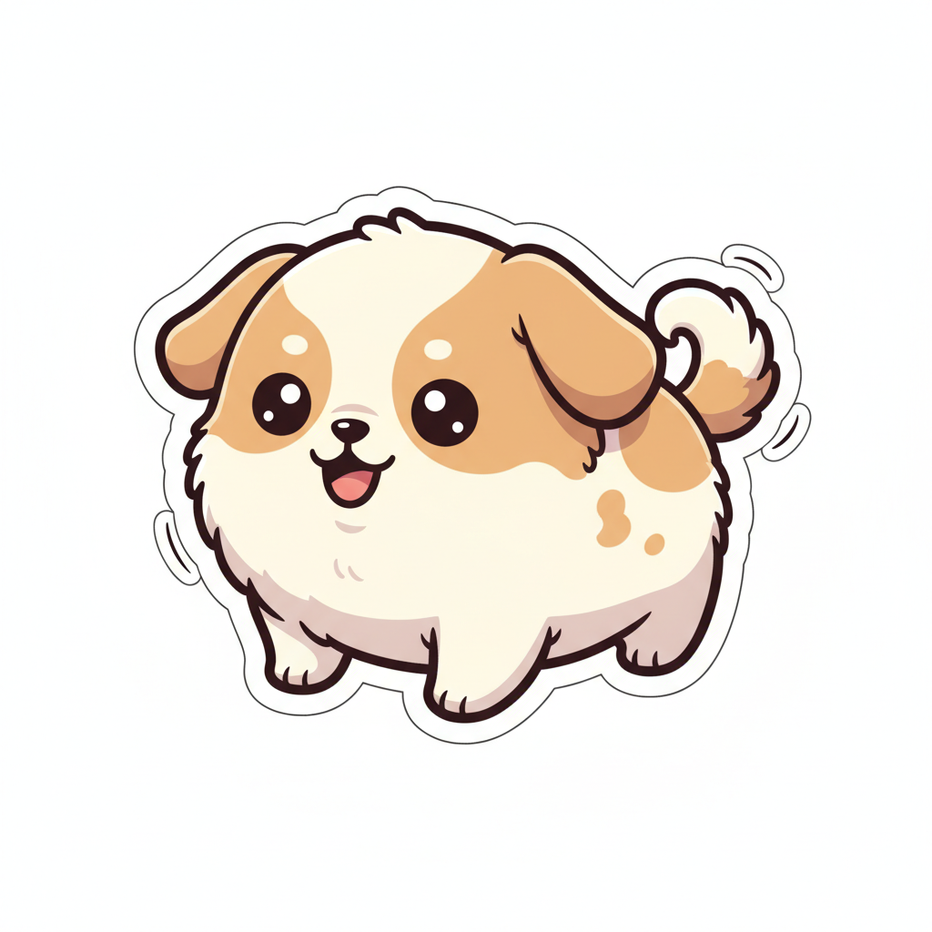 AI sticker generator result — a cute fluffy cartoon puppy die-cut sticker