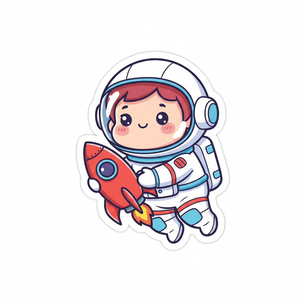AI sticker generator result — a cute cartoon astronaut die-cut sticker