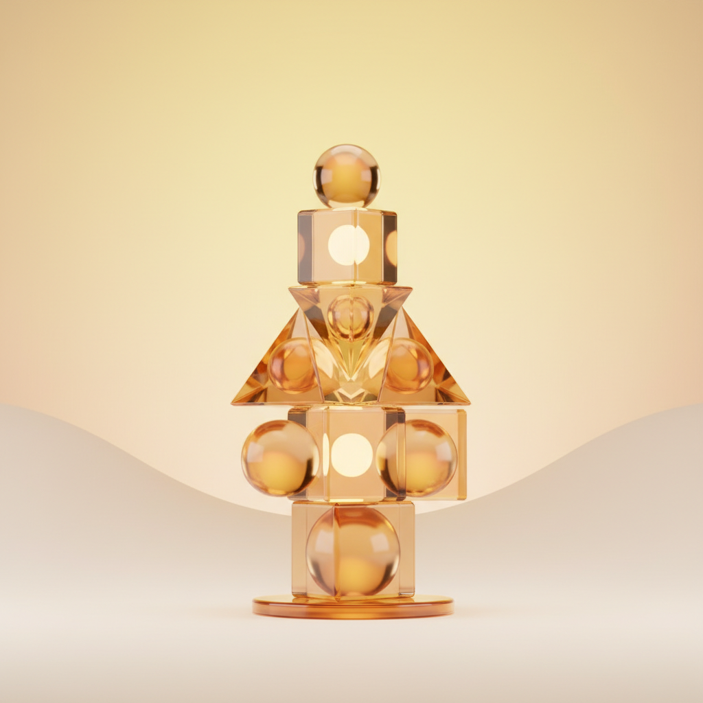 AI Tiny VLLM image generator output — minimalist 3D render of translucent geometric shapes in amber tones
