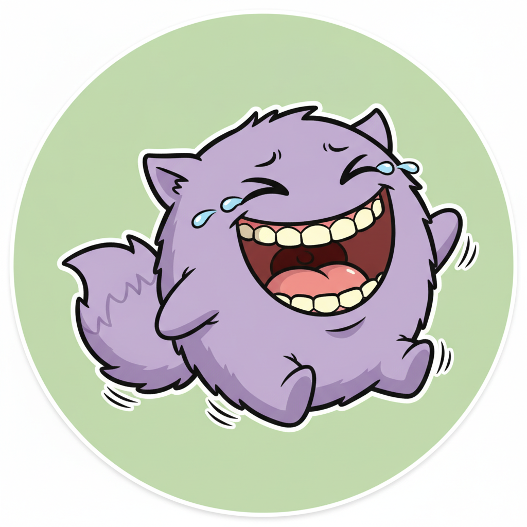 AI Twitch emote generator result — a laughing cartoon mascot emote for chat