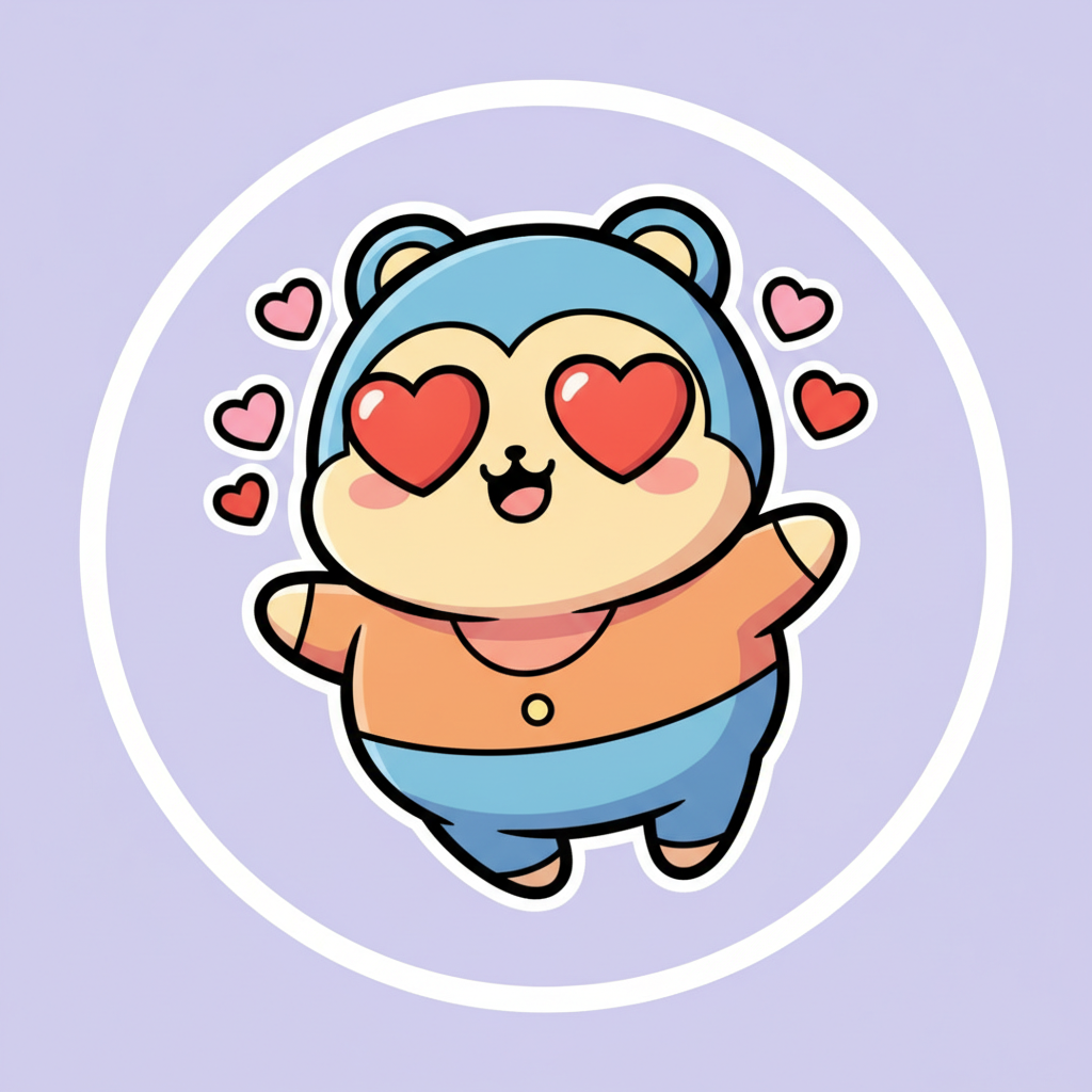 AI Twitch emote generator result — a heart-eyes cartoon mascot love emote