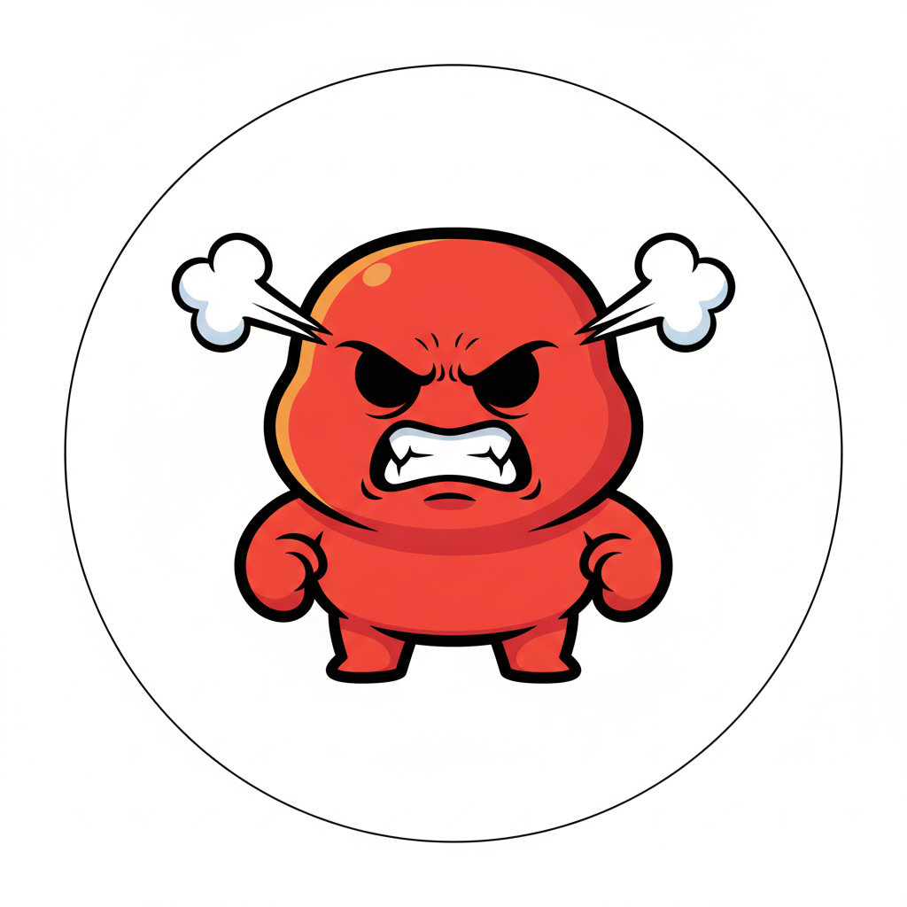 AI Twitch emote generator result — an angry cartoon mascot rage emote with steam