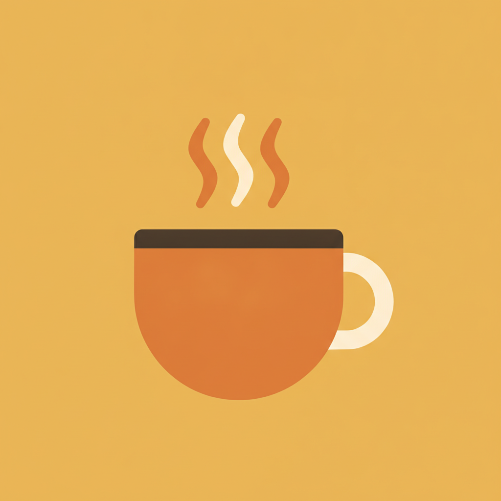 AI vector art generator result — flat vector art of a coffee cup with curling steam in bold warm colors and simple shapes