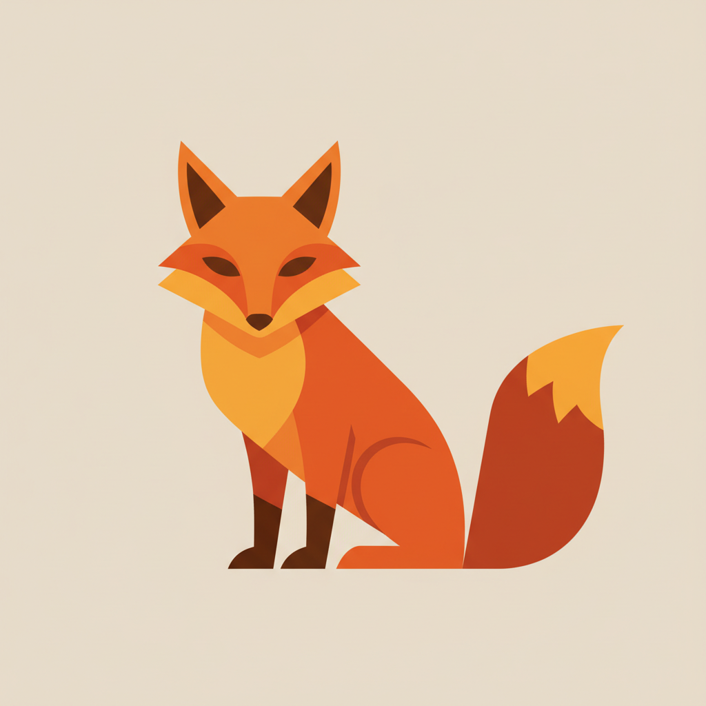 AI vector art generator result — a flat geometric vector illustration of a fox made of clean angular shapes in warm orange tones
