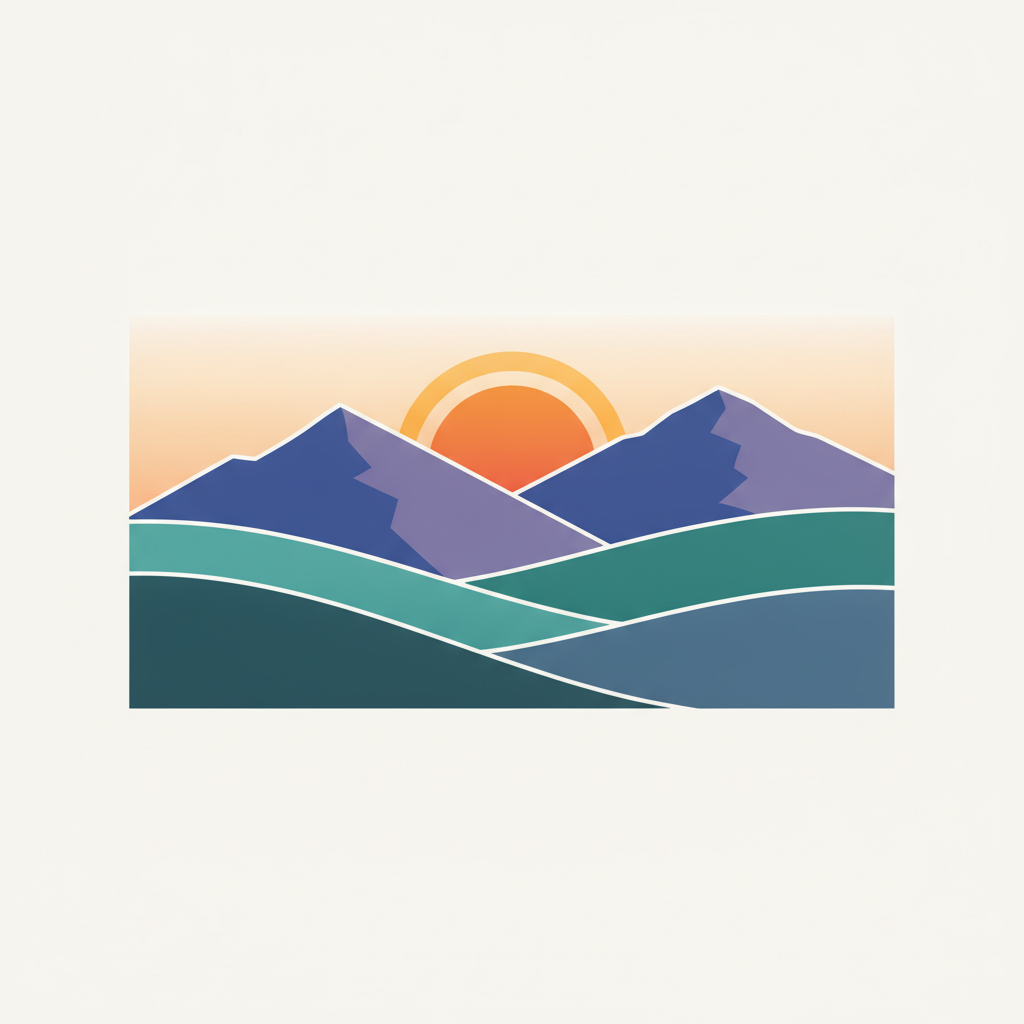 AI vector art generator result — a flat vector mountain landscape with a rising sun and layered hills in clean geometric shapes