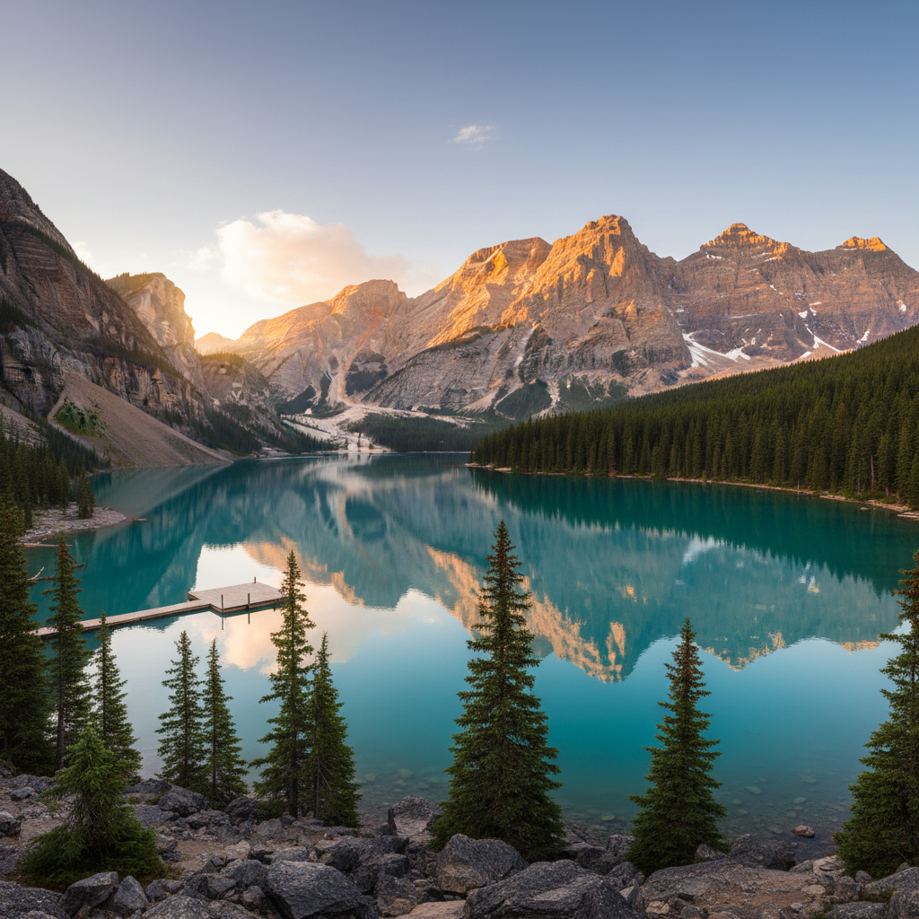 AI vs Photoshop image editing — tourists seamlessly removed from a mountain lake landscape photo with one AI prompt