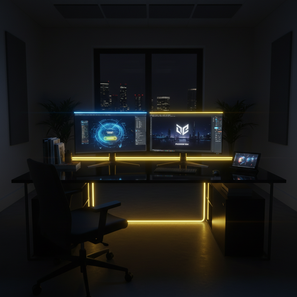AI vs Photoshop image editing — a designer workspace comparing AI editing tools and Photoshop side by side