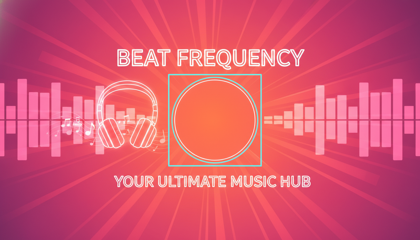 Energetic music YouTube channel banner with sound-wave bars and a pink and orange gradient with centred logo space