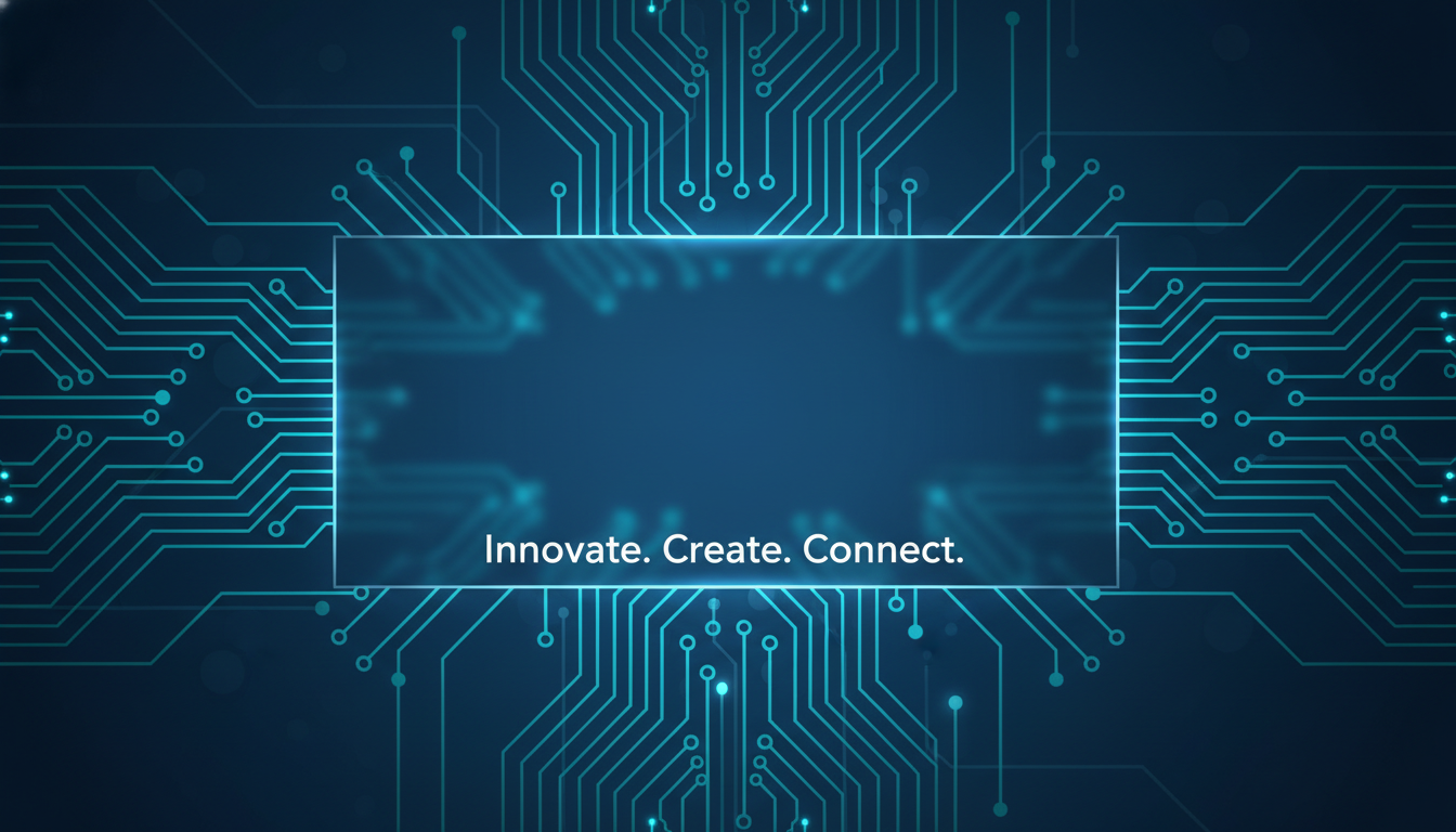 AI-generated tech YouTube channel banner with abstract blue circuit patterns and a clear central title space