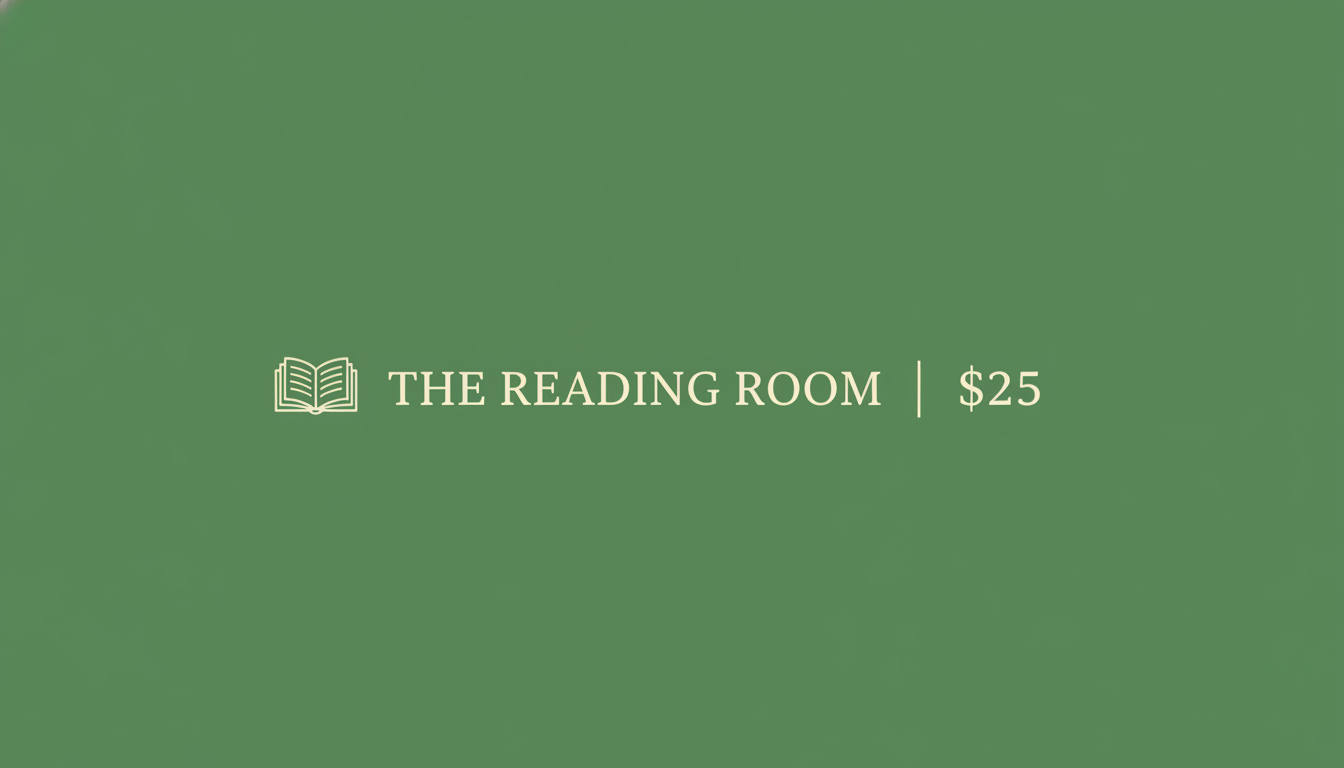 Gift certificate design example — a forest green bookshop gift certificate with a line-art open book, the shop name and an amount on one centre line