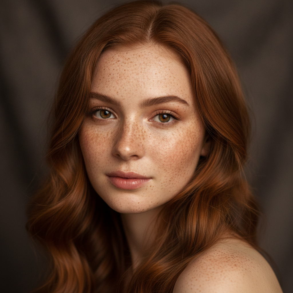 Photorealistic AI generated portrait with fine skin texture and studio rim lighting, produced by a dedicated AI image generator