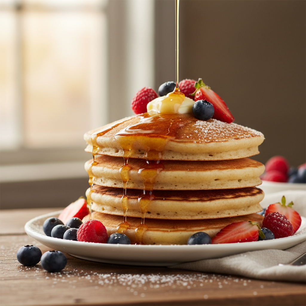 Nano Banana Pro image generator result — a photorealistic stack of pancakes with berries