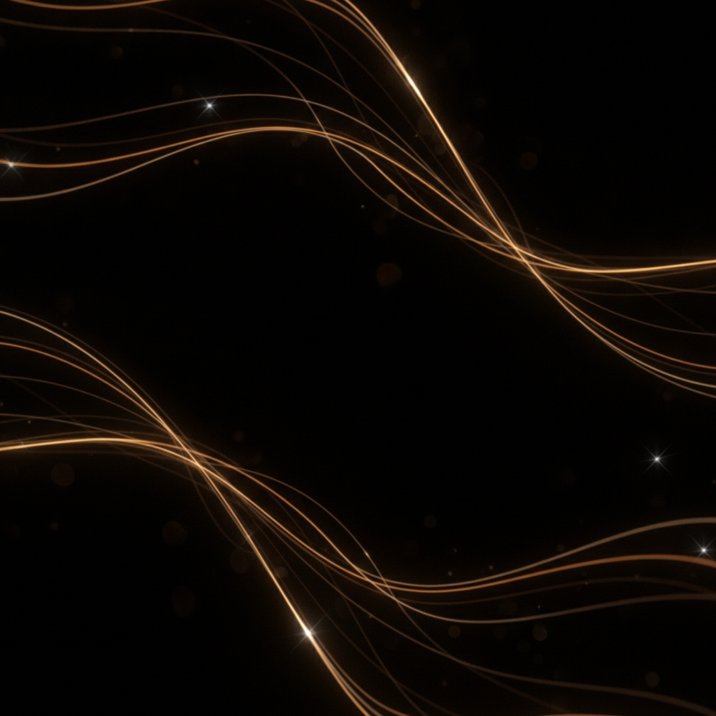 Abstract dark technology background of flowing amber and gold fibre-optic light filaments with warm bokeh, a reusable header image rendered server-side