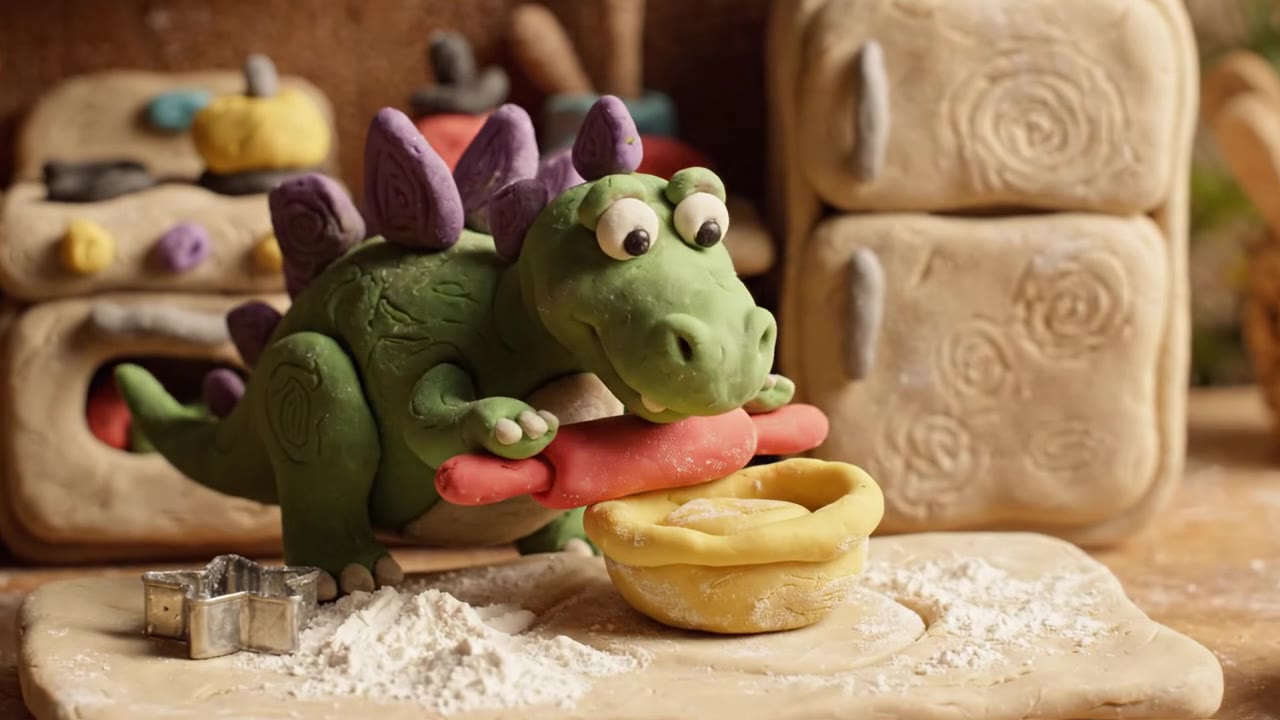 [animation] Claymation style stop-motion: a little clay dino…
